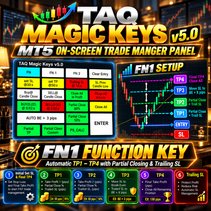 MT5 Trade Management On-Screen Panel TAQ Magic Keys V5.0